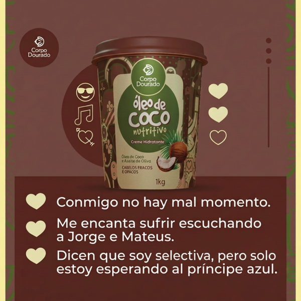 Mascarilla Capilar Oleo De Coco 1k de Corpo Dourado - mascarilla capilar para hidratación foto 4 en Maquilladas.cl