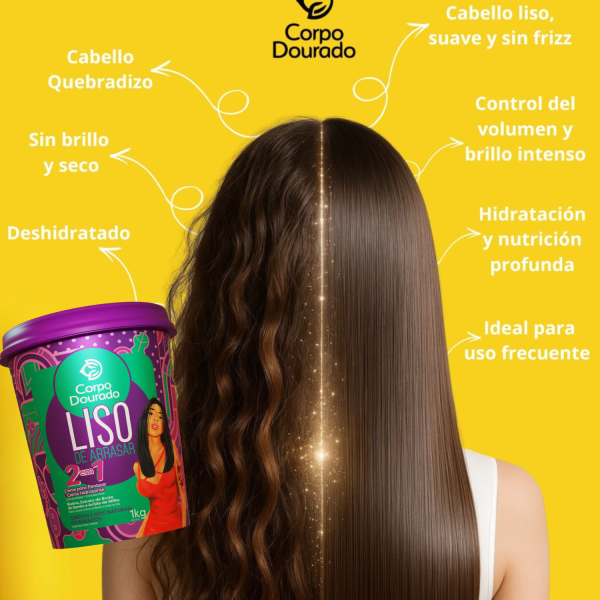 Mascarilla Capilar y Crema de peinar Liso de Arrasar 1k de Corpo Dourado - mascarilla capilar para control de frizz foto 7 en Maquilladas.cl