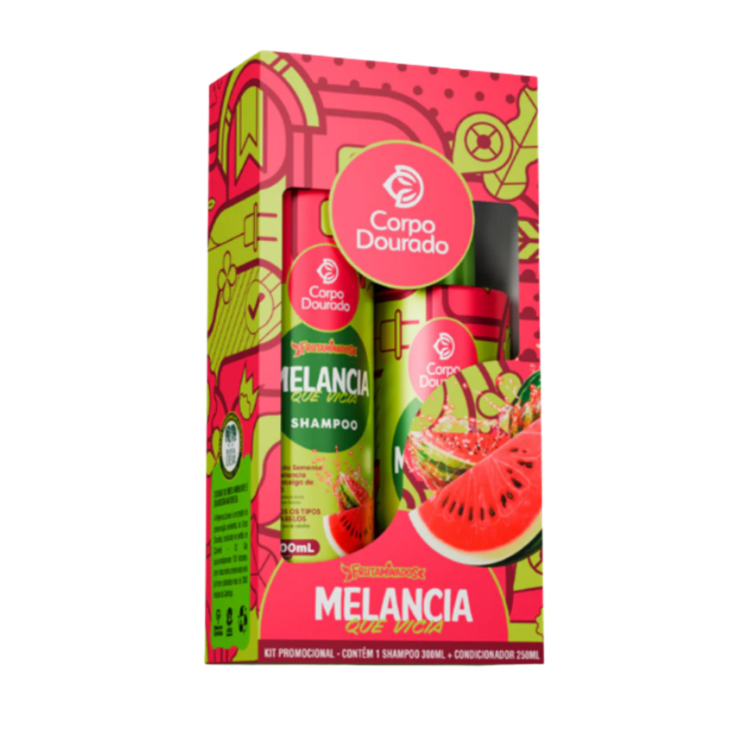 7908972500050_KIT-MELANCIA1 Kit Shampoo 300 ml & Acondicionador 250 ml Melancia (Sandia) de Corpo Dourado - Imagen 1