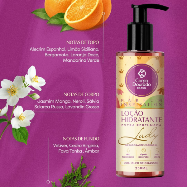 Crema Hidratante Extra Perfumada Lady 250 ml Corpo Dourado - Imagen 5