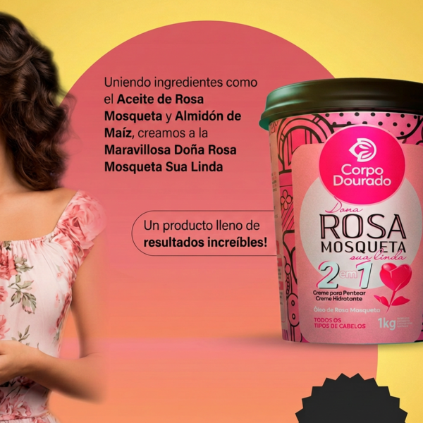 Mascarilla Capilar y Crema de peinar  Rosa Mosqueta 1k de Corpo Dourado - Imagen 7