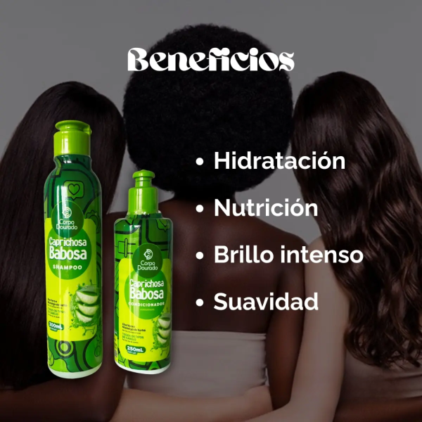 Kit Shampoo 300 ml & Acondicionador 250 ml Caprichosa Babosa de Corpo Dourado - Imagen 8