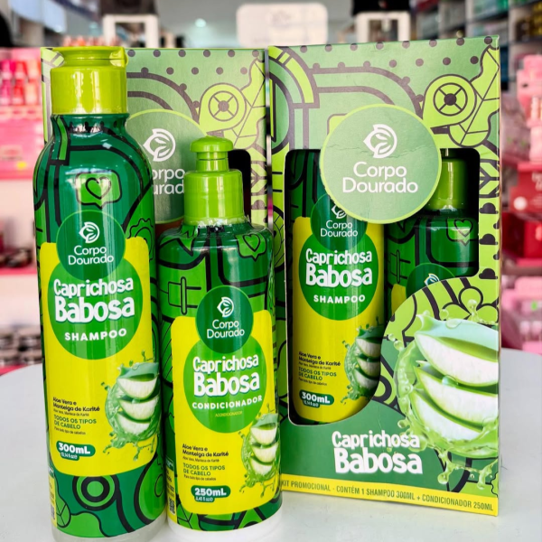 Kit Shampoo 300 ml & Acondicionador 250 ml Caprichosa Babosa de Corpo Dourado - Imagen 3