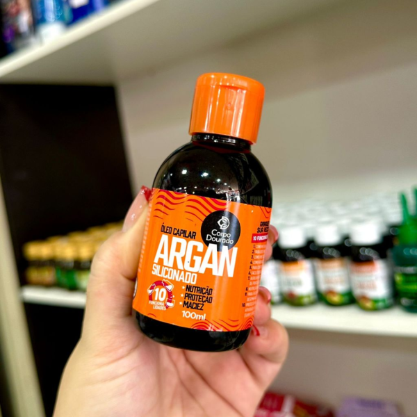 Aceite Capilar Argán Siliconado 100ml de Corpo Dourado - aceite capilar para nutrición foto 2 en Maquilladas.cl